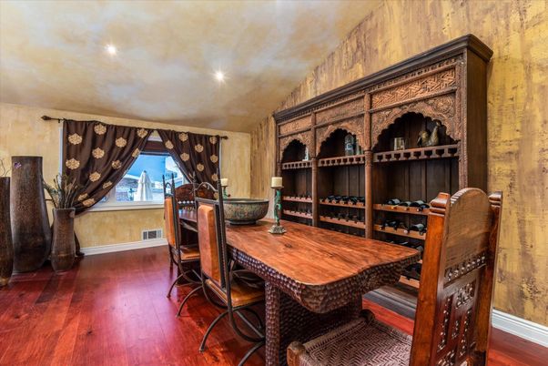 Dining room, Interior, Recessed Lighting, Wood Texture Flooring