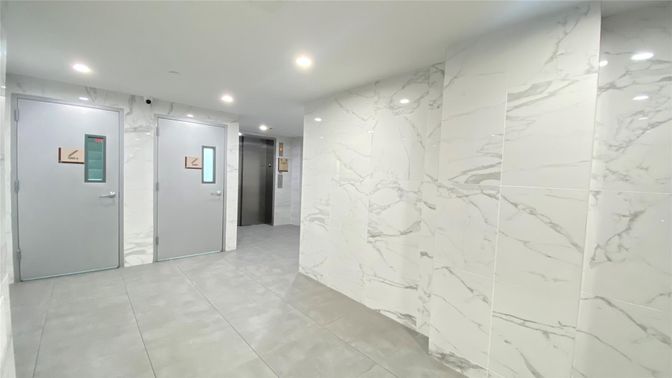 Elevator, Interior, Marble Walls, Recessed Lighting