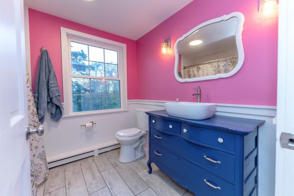 Bathroom, Interior, Recessed Lighting, Wood Texture Flooring