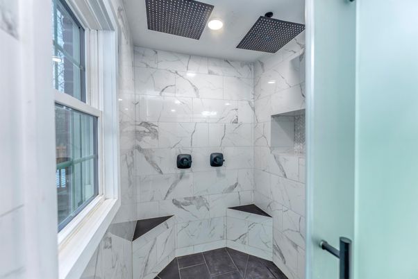 Bathroom, Interior, Marble Walls, Recessed Lighting