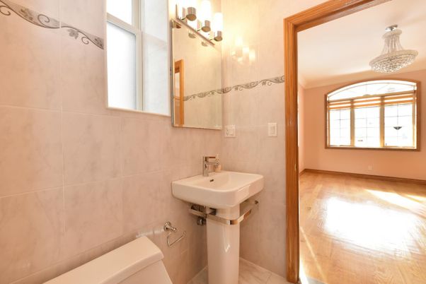 Bathroom, Chandelier, Interior, Wood Texture Flooring