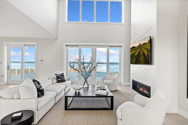 Fireplace, Interior, Living room, Recessed Lighting, Water
