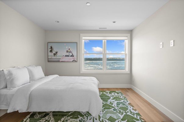 Bedroom, Interior, Recessed Lighting, Water, Wood Texture Flooring