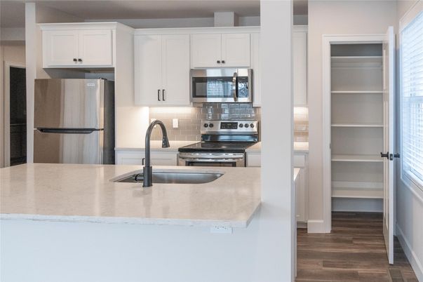 Interior, Kitchen, Stainless Steel Appliances, Wood Texture Flooring