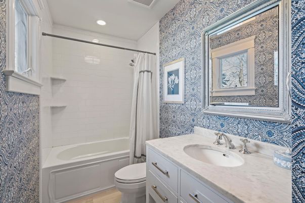 Bathroom, Interior, Recessed Lighting, Wood Texture Flooring