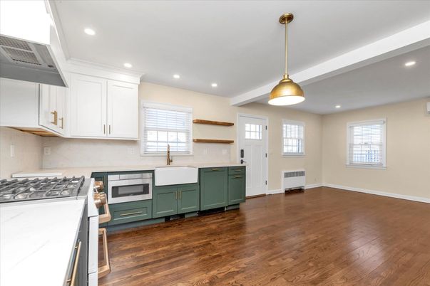 Interior, Kitchen, Pendant Lights, Recessed Lighting, Wood Texture Flooring