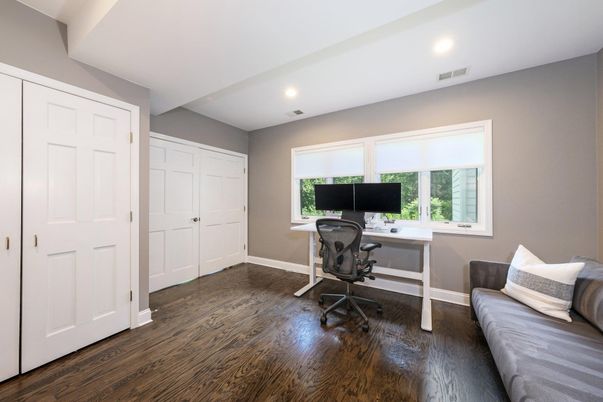 Home Office, Interior, Recessed Lighting, Wood Texture Flooring