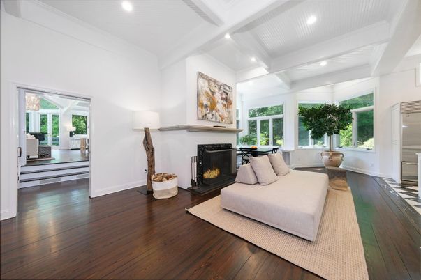 Fireplace, Interior, Recessed Lighting, Wood Texture Flooring