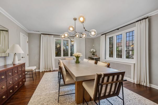 Dining room, Interior, Pendant Lights, Wood Texture Flooring