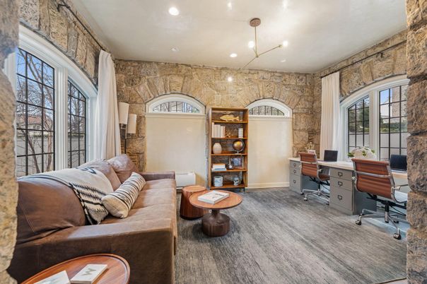 Home Office, Interior, Recessed Lighting, Stone Walls