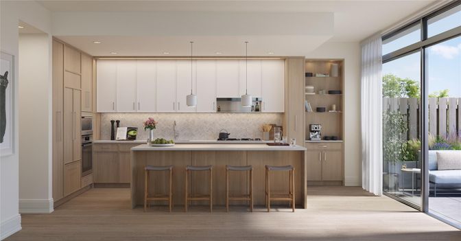 Interior, Kitchen, Pendant Lights, Recessed Lighting, Wood Texture Flooring