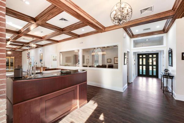 Chandelier, Interior, Pendant Lights, Recessed Lighting, Wooden Beams, Wood Texture Flooring