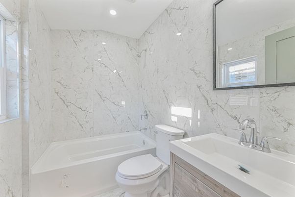 Bathroom, Interior, Marble Walls, Recessed Lighting