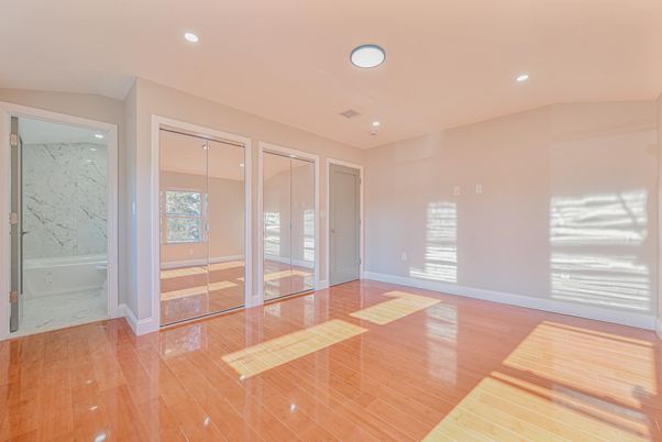 Bathroom, Empty room, Interior, Marble, Marble Walls, Recessed Lighting, Wood Texture Flooring