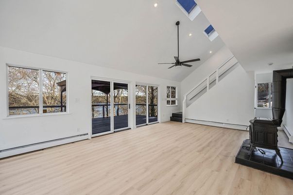 Empty room, Fireplace, Interior, Recessed Lighting, Wood Texture Flooring