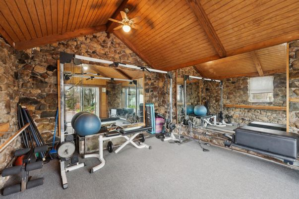 Fitness Equipment, Interior, Stone Walls, Wooden Beams, Wooden Ceilings