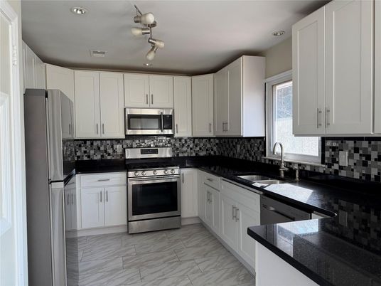 Interior, Kitchen, Marble, Recessed Lighting, Stainless Steel Appliances