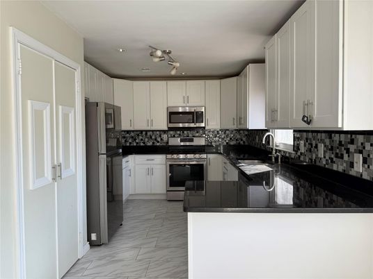 Interior, Kitchen, Marble, Recessed Lighting, Stainless Steel Appliances
