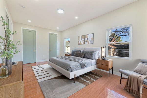 Bedroom, Interior, Recessed Lighting, Wood Texture Flooring