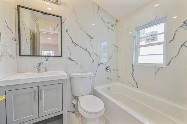 Bathroom, Interior, Marble Walls, Recessed Lighting