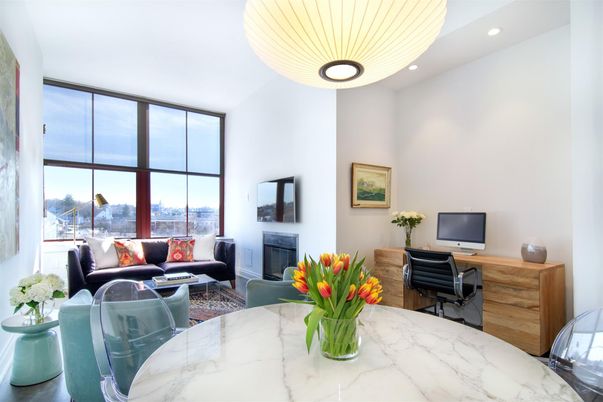Dining room, Fireplace, Interior, Living room, Recessed Lighting