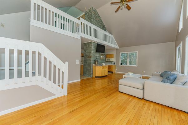 Interior, Living room, Stone Walls, Wood Texture Flooring
