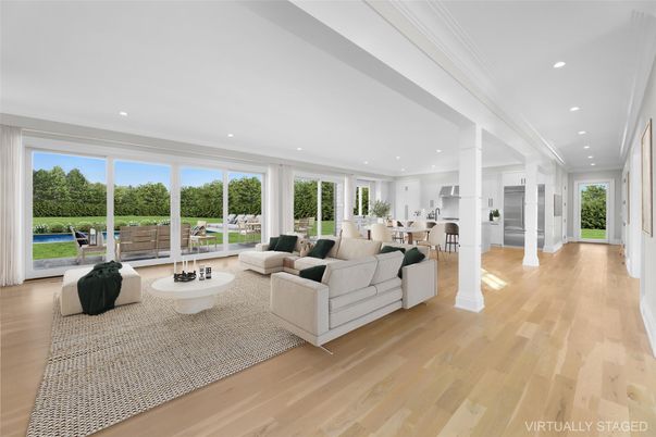 Dining room, Interior, Living room, Recessed Lighting, Wood Texture Flooring