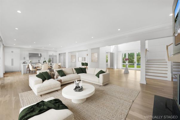 Dining room, Interior, Living room, Recessed Lighting, Wood Texture Flooring