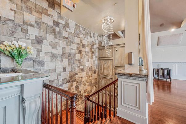 Chandelier, Interior, Stone Walls, Wood Texture Flooring