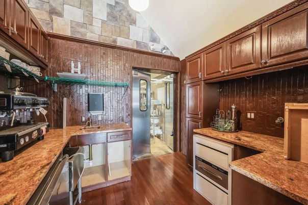 Interior, Kitchen, Stone Walls, Wood Texture Flooring