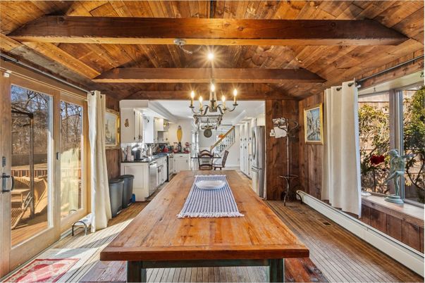 Chandelier, Dining room, Interior, Kitchen, Wooden Beams, Wooden Ceilings, Wood Texture Flooring