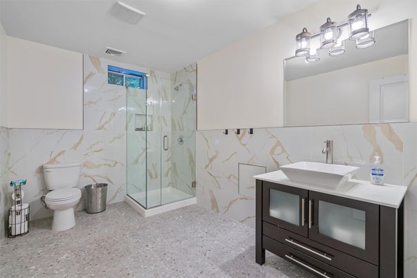 Bathroom, Glass Shower, Interior, Marble Walls
