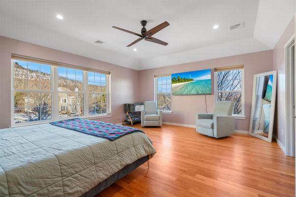 Bedroom, Interior, Recessed Lighting, Wood Texture Flooring