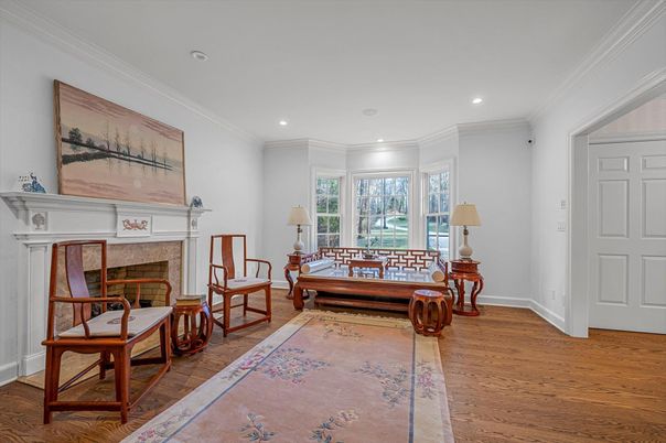 Bedroom, Fireplace, Interior, Recessed Lighting, Wood Texture Flooring