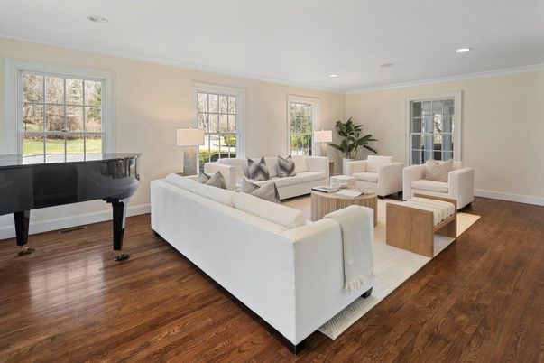 Interior, Living room, Piano, Recessed Lighting, Wood Texture Flooring
