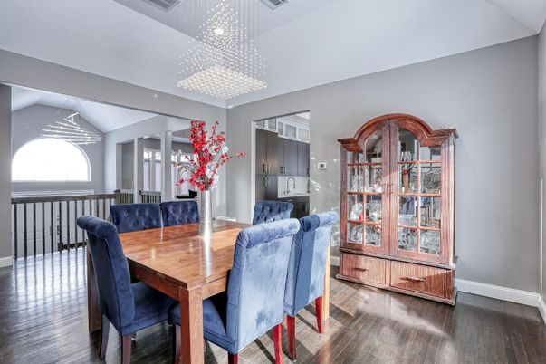 Dining room, Interior, Pendant Lights, Wood Texture Flooring