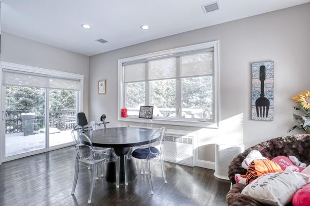 Dining room, Interior, Recessed Lighting, Wood Texture Flooring