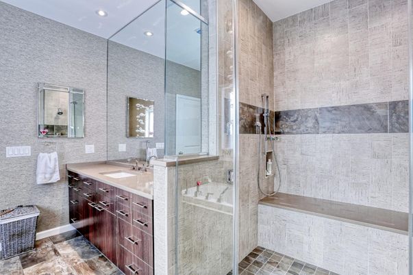 Bathroom, Dual Sink Vanities, Glass Shower, Interior, Recessed Lighting