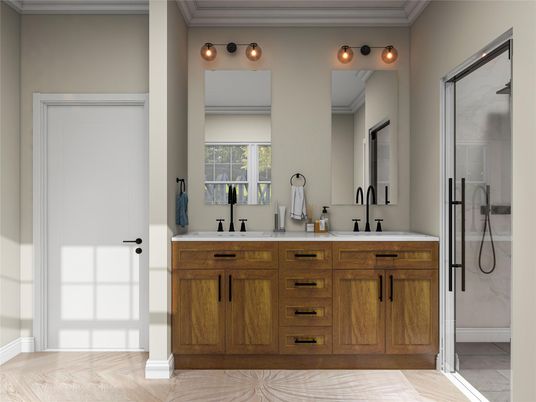 Bathroom, Dual Sink Vanities, Glass Shower, Interior
