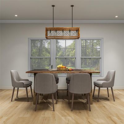 Dining room, Interior, Pendant Lights, Recessed Lighting, Wood Texture Flooring