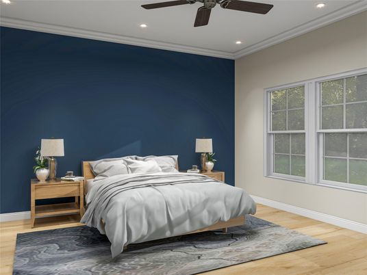 Bedroom, Interior, Recessed Lighting, Wood Texture Flooring