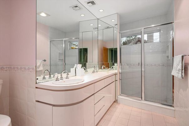 Bathroom, Dual Sink Vanities, Glass Shower, Interior, Recessed Lighting
