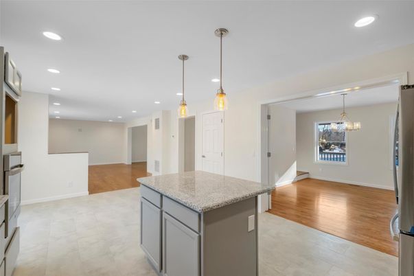 Interior, Kitchen, Pendant Lights, Recessed Lighting, Wood Texture Flooring