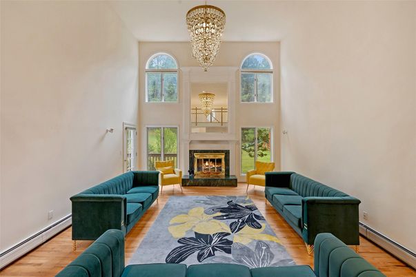 Chandelier, Fireplace, Interior, Living room, Wood Texture Flooring