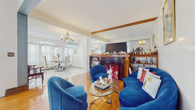 Chandelier, Dining room, Fireplace, Interior, Living room, Wooden Beams, Wood Texture Flooring