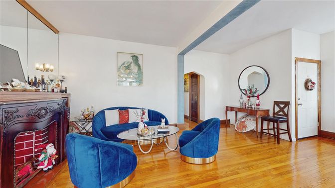 Fireplace, Interior, Living room, Pendant Lights, Wood Texture Flooring
