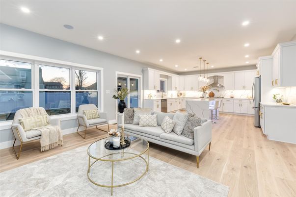Interior, Kitchen, Living room, Pendant Lights, Recessed Lighting, Wood Texture Flooring