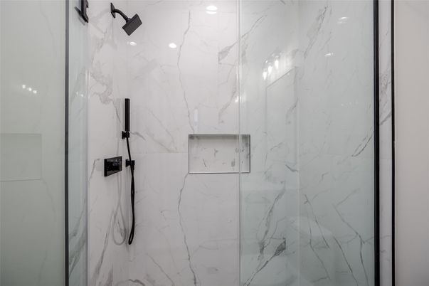 Bathroom, Glass Shower, Interior, Marble Walls