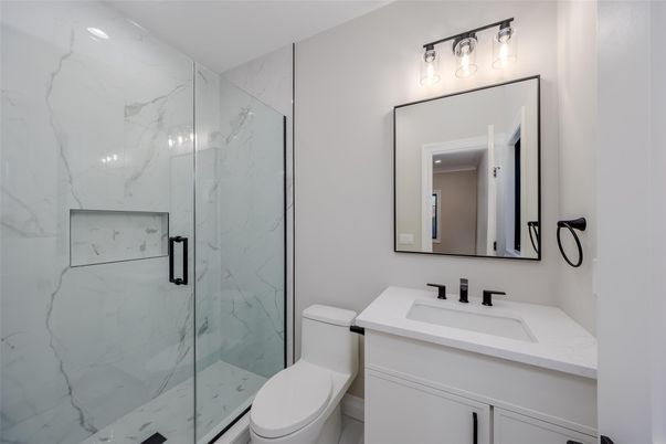 Bathroom, Glass Shower, Interior, Marble Walls