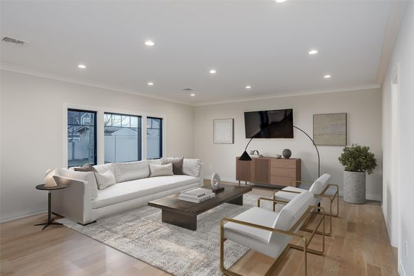 Interior, Living room, Recessed Lighting, Wood Texture Flooring
